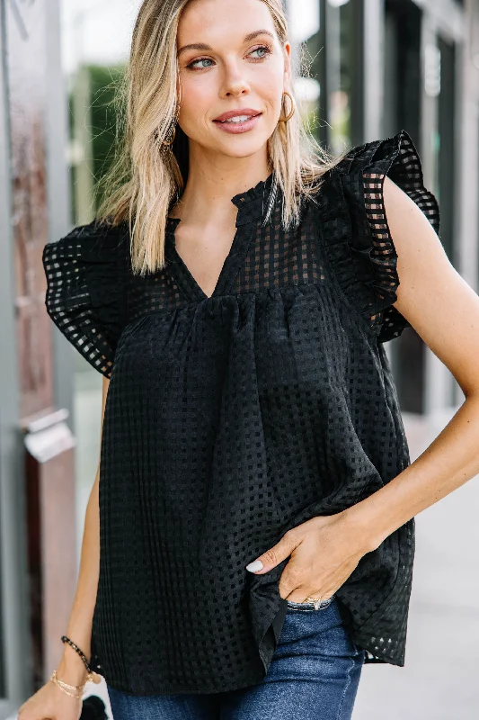 Known Beauty Black Textured Blouse Polished Work Blouse