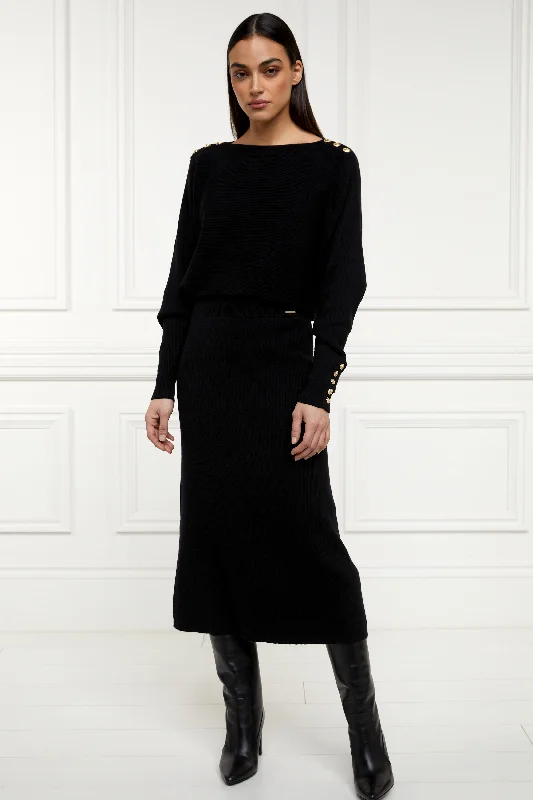 Leyla Knitted Skirt (Black) casual skirt length