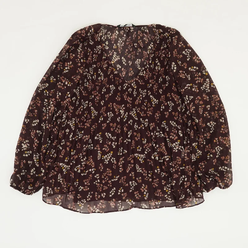Maroon Floral Long Sleeve Blouse Business Casual Blouse