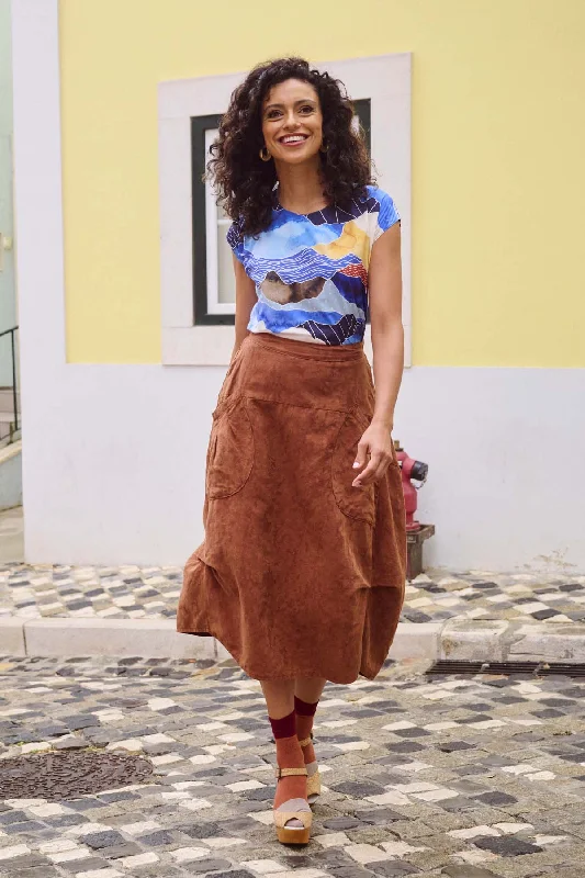 Milwaukee Del Arte Skirt Caramel in Demask Linen lace skirt delicate