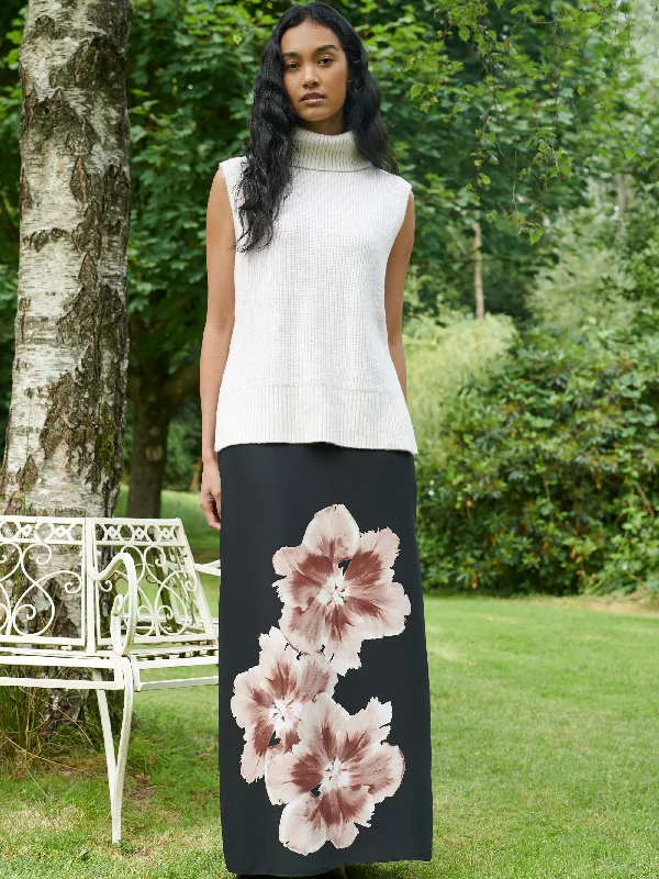 Mono Floral Placement Print Skirt chiffon skirt floaty