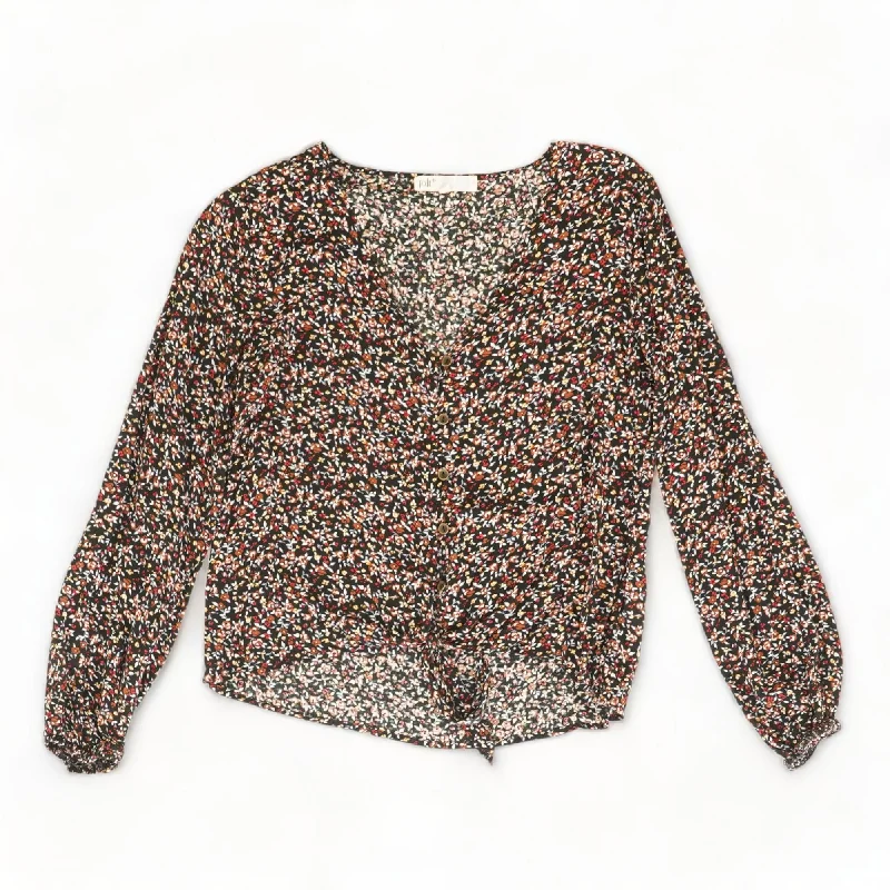 Multi Floral Long Sleeve Blouse Subtle Shimmer Blouse