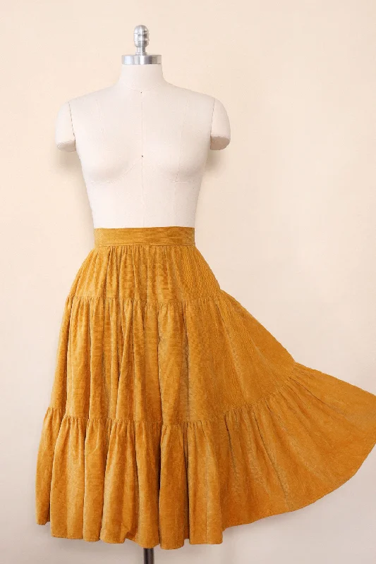 Mustard Corduroy Peasant Skirt XS/S linen skirt relaxed