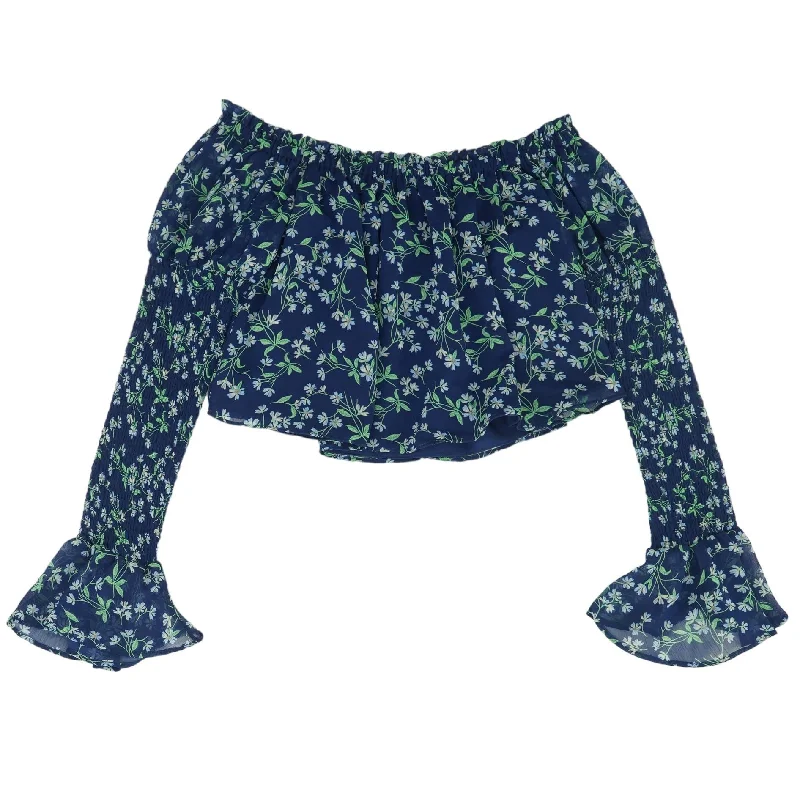 Navy Floral Long Sleeve Blouse Puff Sleeve Blouse
