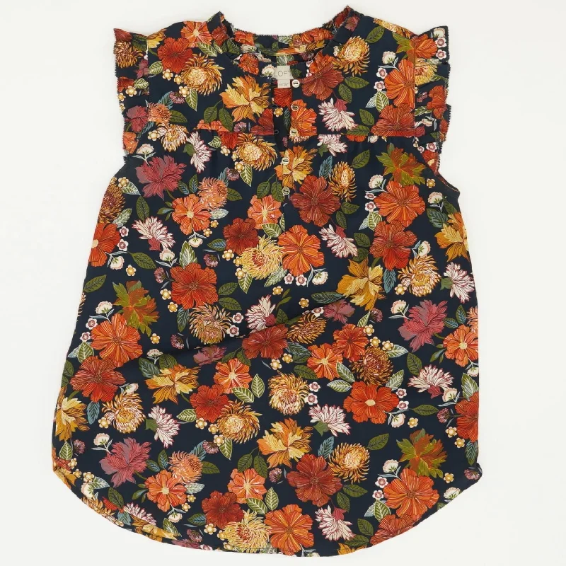 Navy Floral Sleeveless Blouse Lightweight Chiffon Blouse