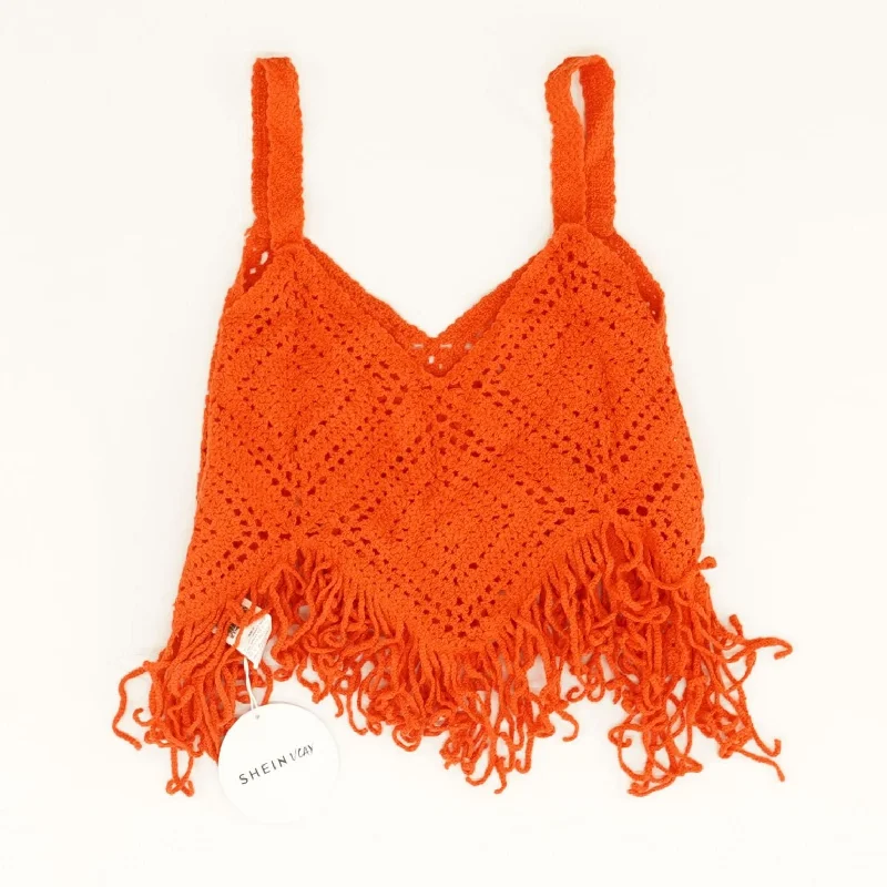Orange Solid Sleeveless Blouse Delicate Bow Blouse