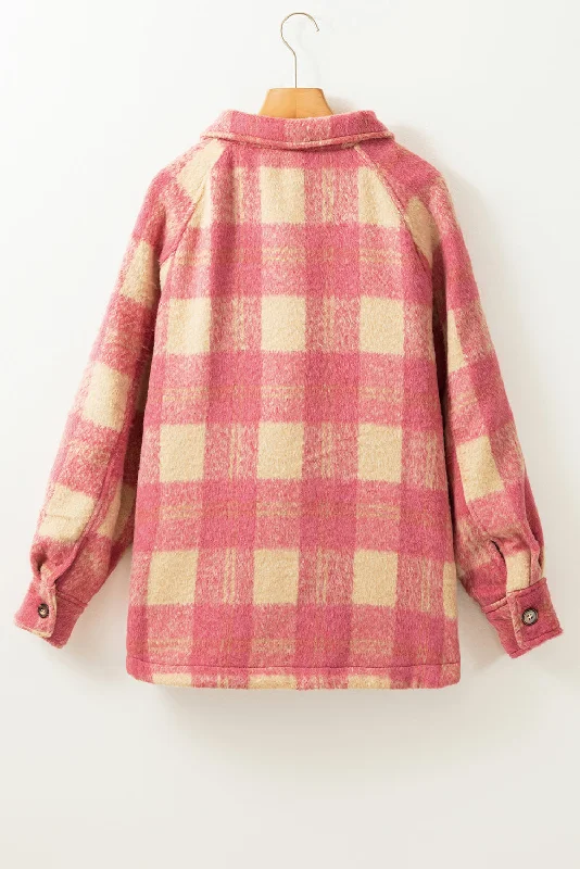 Pink Gingham Check Shacket Asymmetric Hem Blouse