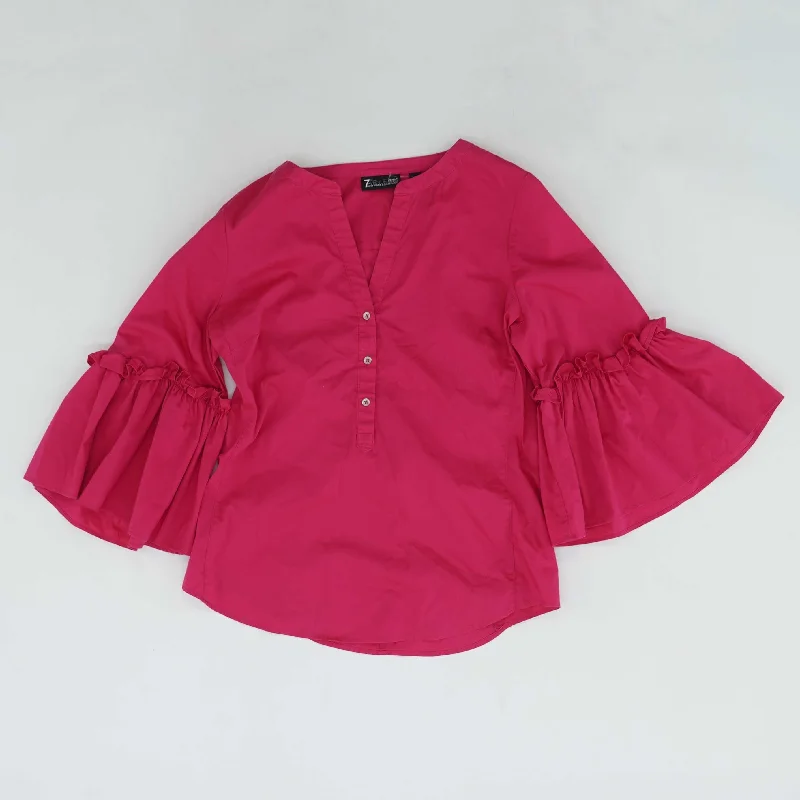 Pink Solid 3/4 Sleeve Blouse Semi-Sheer Blouse