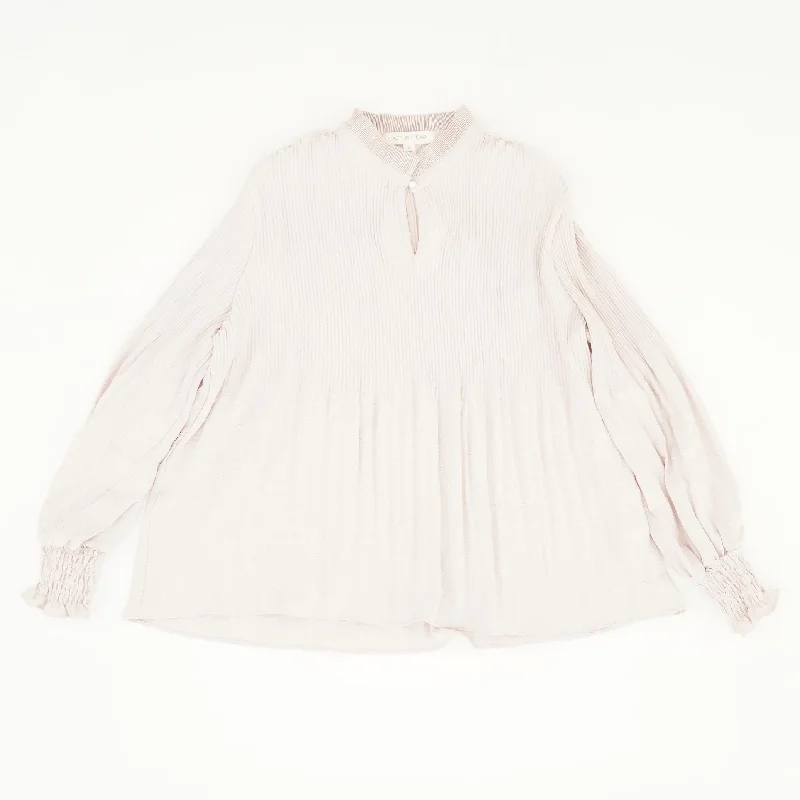 Pink Solid Long Sleeve Blouse Elegant Silk Blouse