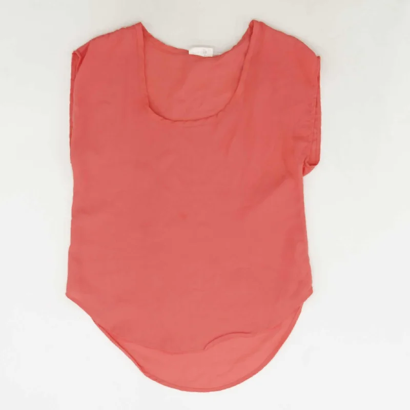 Pink Solid Short Sleeve Blouse Sheer Sleeve Blouse