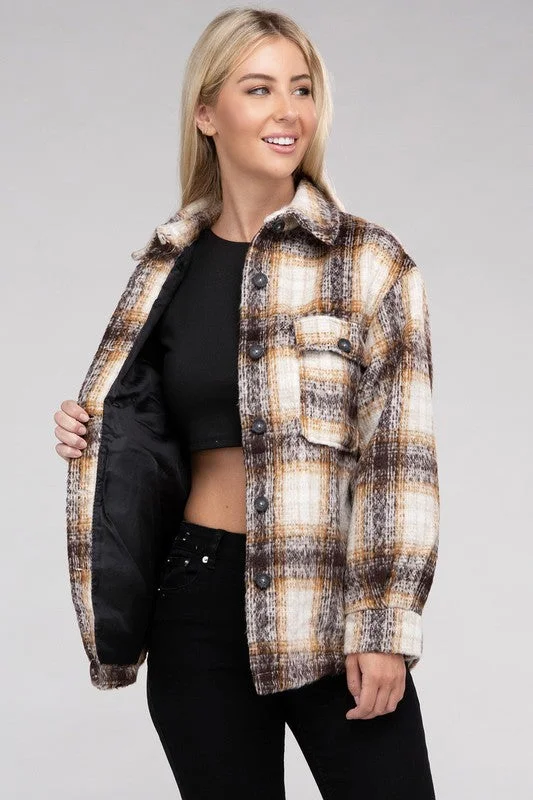 Plaid Flannel Shacket Cotton Casual Blouse