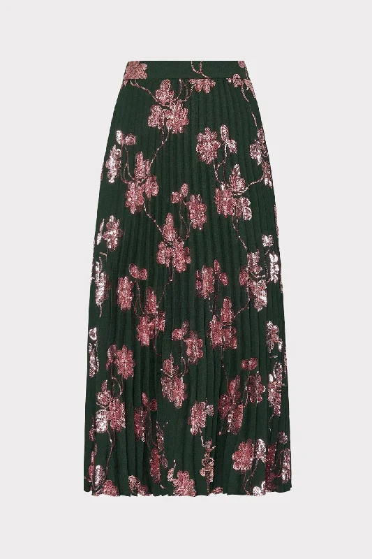 Rayla Pleated Floral Sequins Skirt linen skirt relaxed