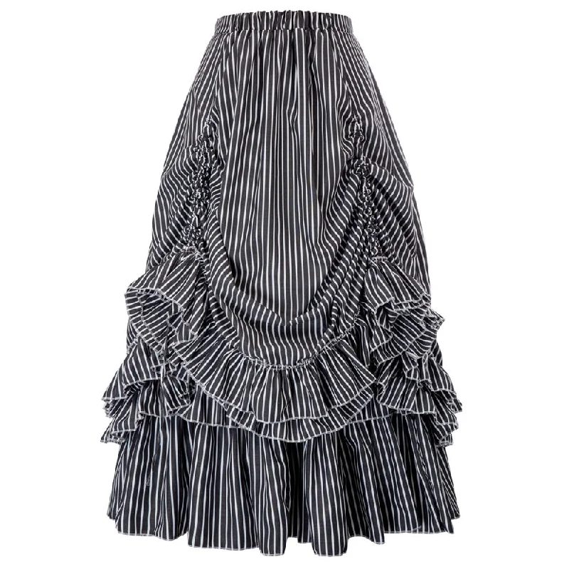 Retro Vintage Gothic Black & White Stripes Bustle Skirt pastel goth steampunk club party rockabilly skirts womens maxi skirt leather skirt refined