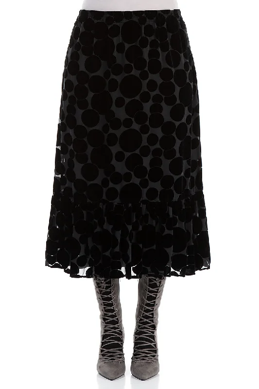 Ruffled Hemline Devoré Bubbles Midnight Blue Silk Velvet Skirt high waist skirt