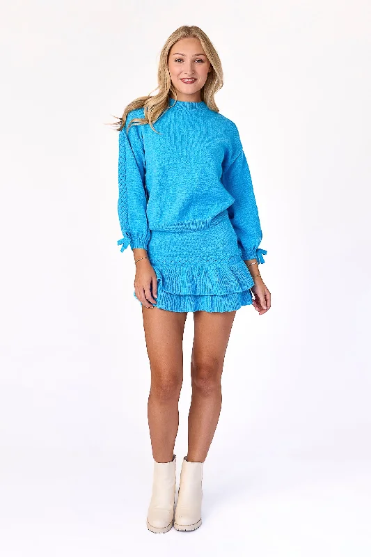 Rylan Braided Knit Skirt Azure Blue wool skirt breathable