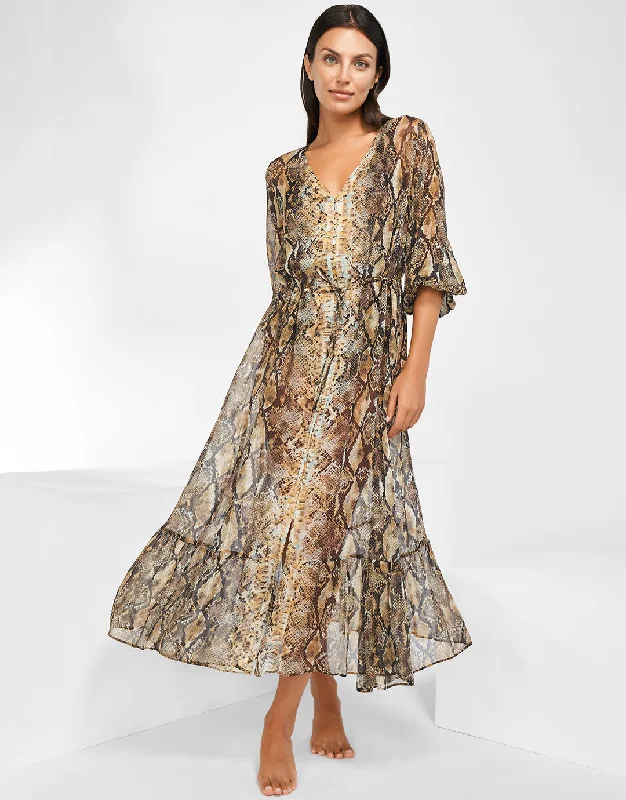 Serpent Long Blouse Dress - Python Delicate Bow Blouse