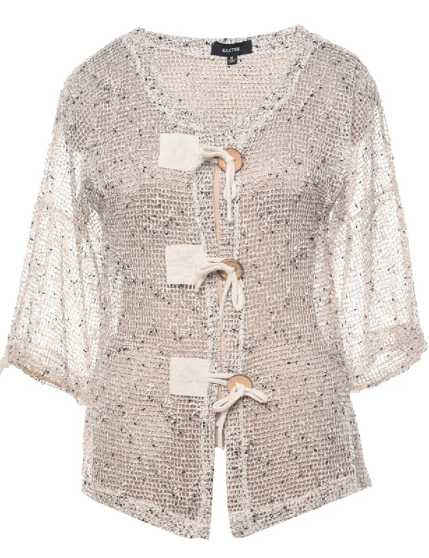 Sheer Light Brown Blouse - M Classic Minimalist Blouse