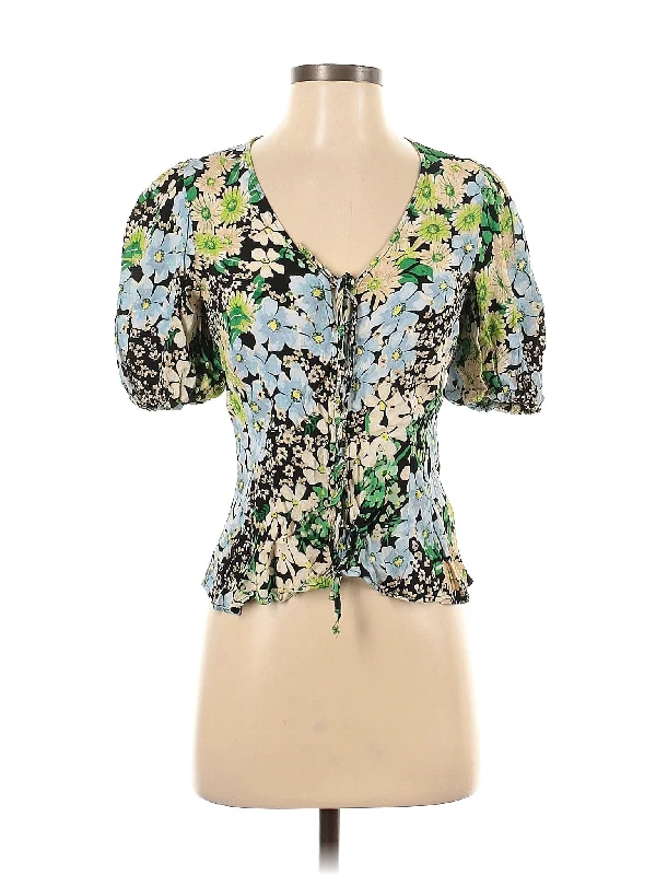 Short Sleeve Blouse Textured Cotton Blouse