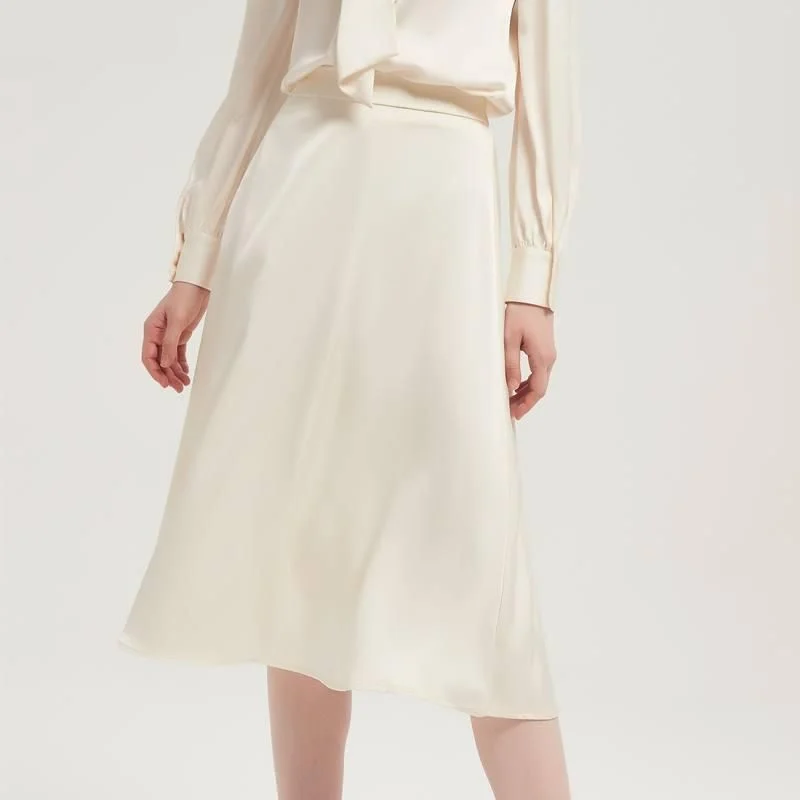 Silk Satin Long Skirt - Elegant Vintage A-line Midi wrap skirt elegant