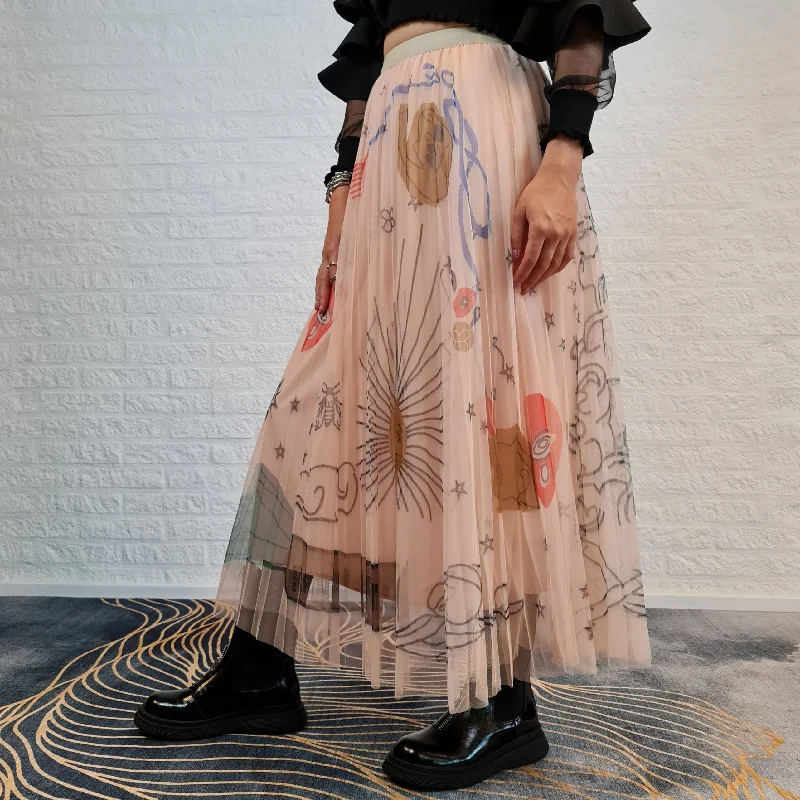 Simple Moderne SauleDu  Layered Tulle Pink Skirt high slit skirt