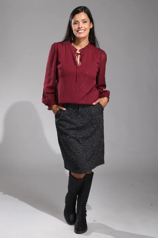 Pull on Jacquard Ponti Skirt | BERRY/CHARCOAL | 7811ZZ vintage skirt charm