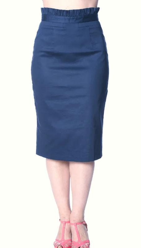Skirt Navy Ruffle Pencil linen skirt airy