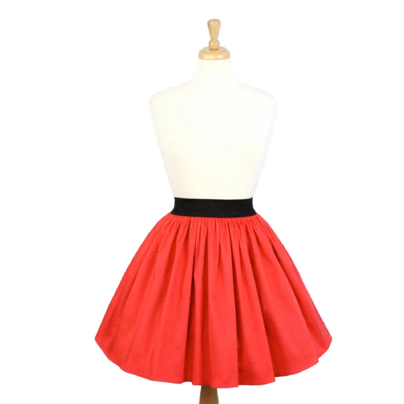 Solid Coral Red A-line Pleated Skirt #S-AP645 high slit skirt