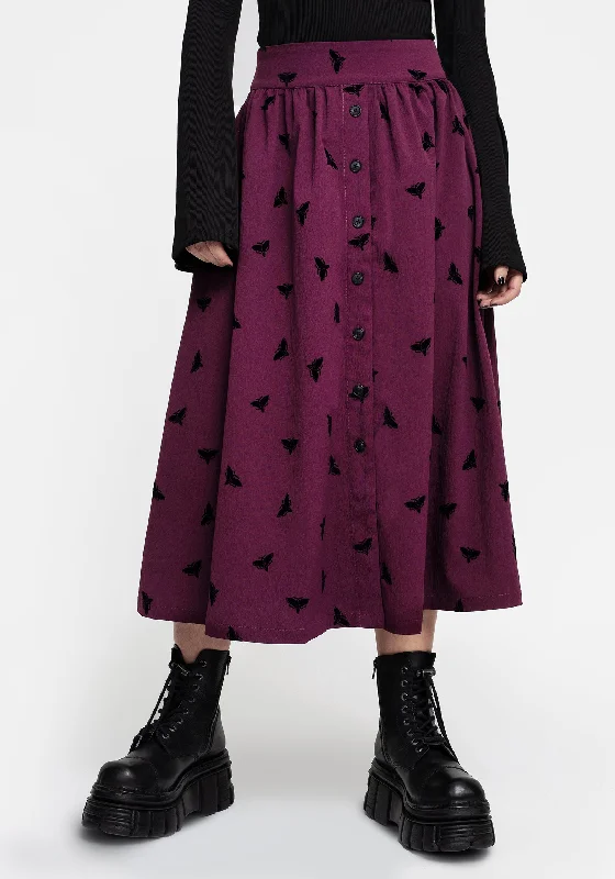 Styx Moth Flocked Velour Print Midi Skirt athletic skirt fit