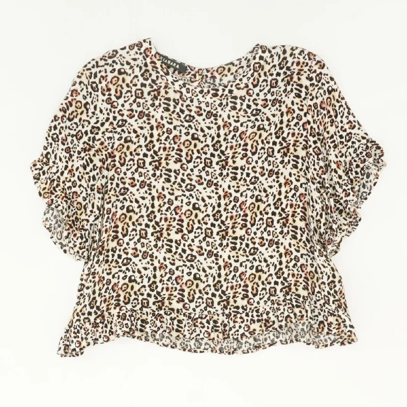 Tan Animal Print 3/4 Sleeve Blouse Loose Oversized Blouse