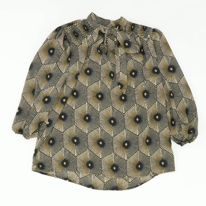 Tan Geometric 3/4 Sleeve Blouse Double Button Blouse