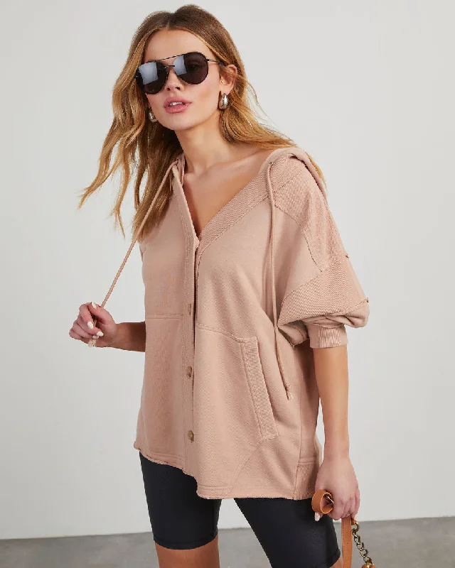 Tara Hooded Knit Shacket Versatile Layering Blouse