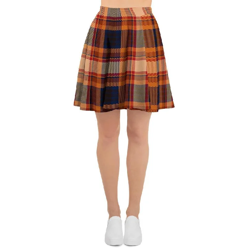 Tartan Brown Plaid Women's Skirt linen skirt light