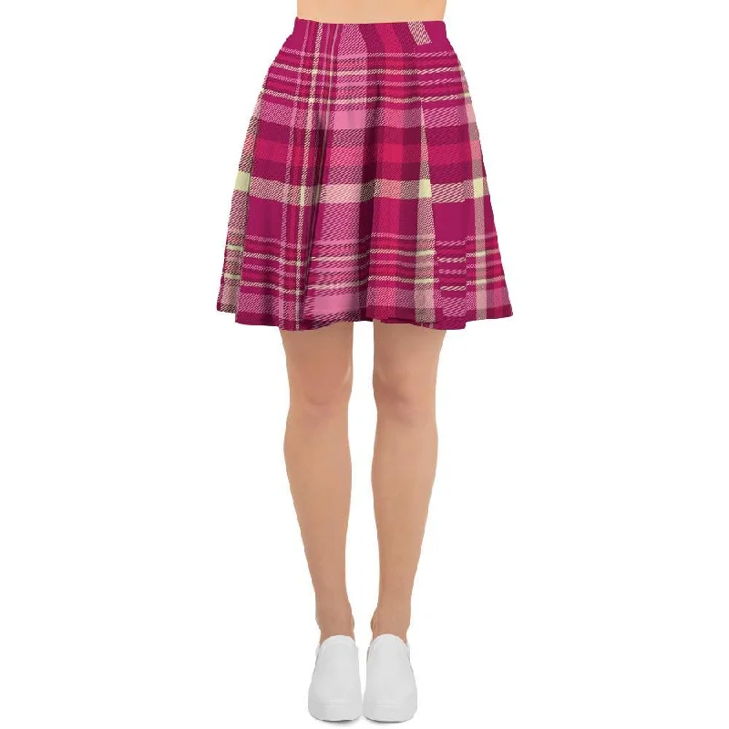 Tartan Pink Plaid Women's Skirt button skirt front