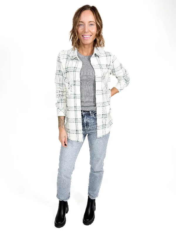 THREAD & SUPPLY Lewis Shacket- FOLIAGE PLAID Silky Draped Blouse
