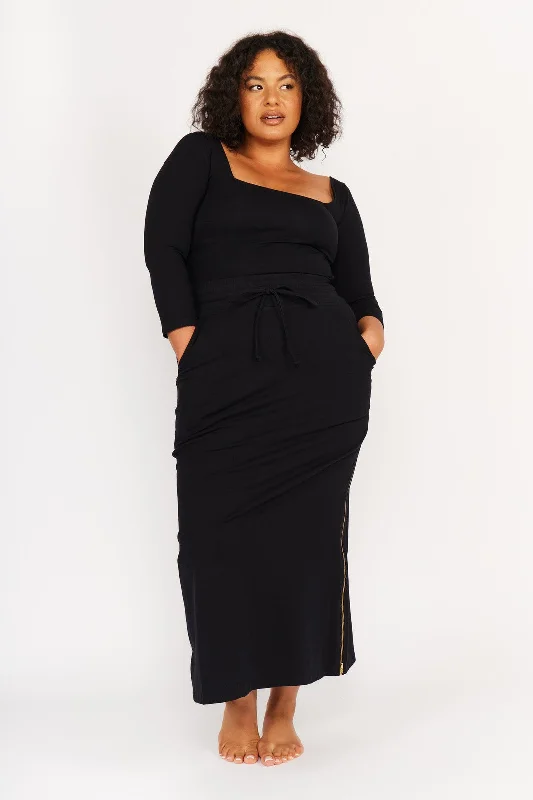 Trackie Midi Skirt Petite in Black lace skirt intricate