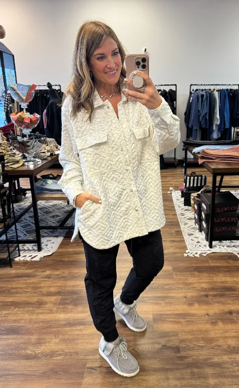 Two Tone Snap On Shacket Oversized Silk Blouse