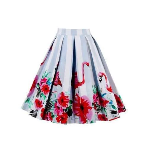 High Waist Animal Floral Print A Line Skirt - Red L tulle skirt dreamy
