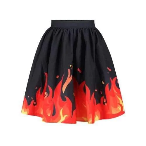 High Waist Flame Print Skirt - M velvet skirt luxury