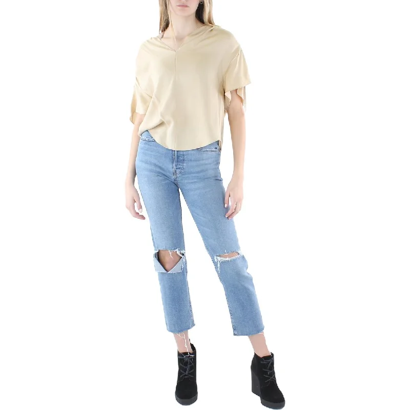 Vince Womens Silk Ruched Blouse Vintage Lace Blouse