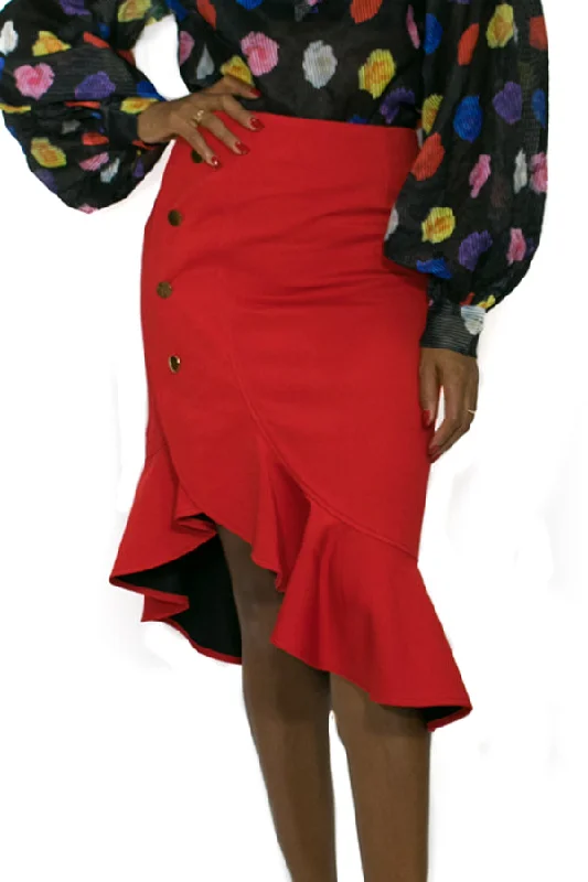 W722S SKIRT (RED, BLK) (S, XXL) wool skirt sturdy