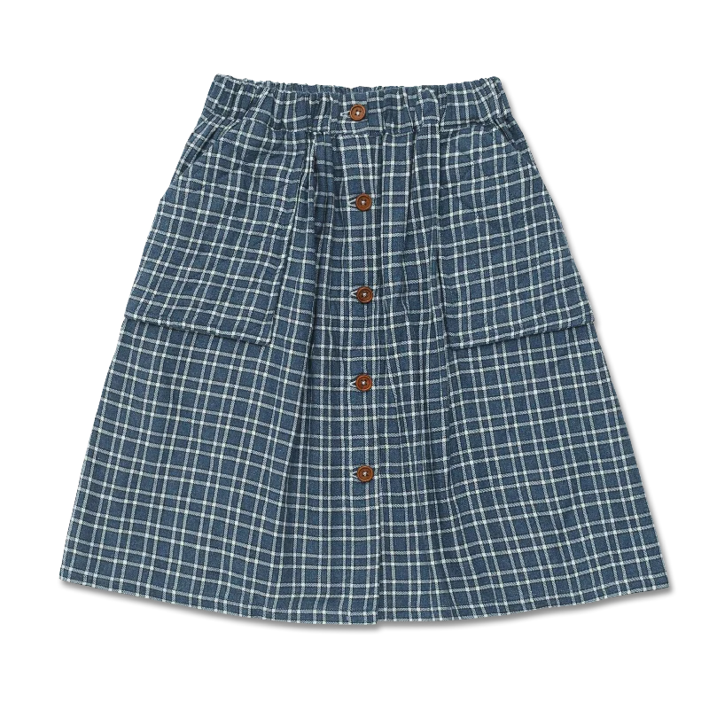Wander + Wonder Blue Multi Plaid Quilted Skirt leather skirt sleek