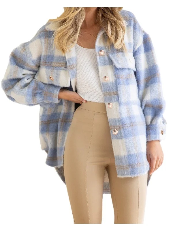 Warm Winter Plaid Shacket Chic Sleeveless Blouse