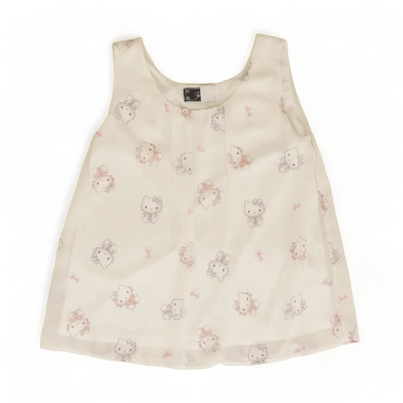 White Character Sleeveless Blouse Asymmetric Hem Blouse