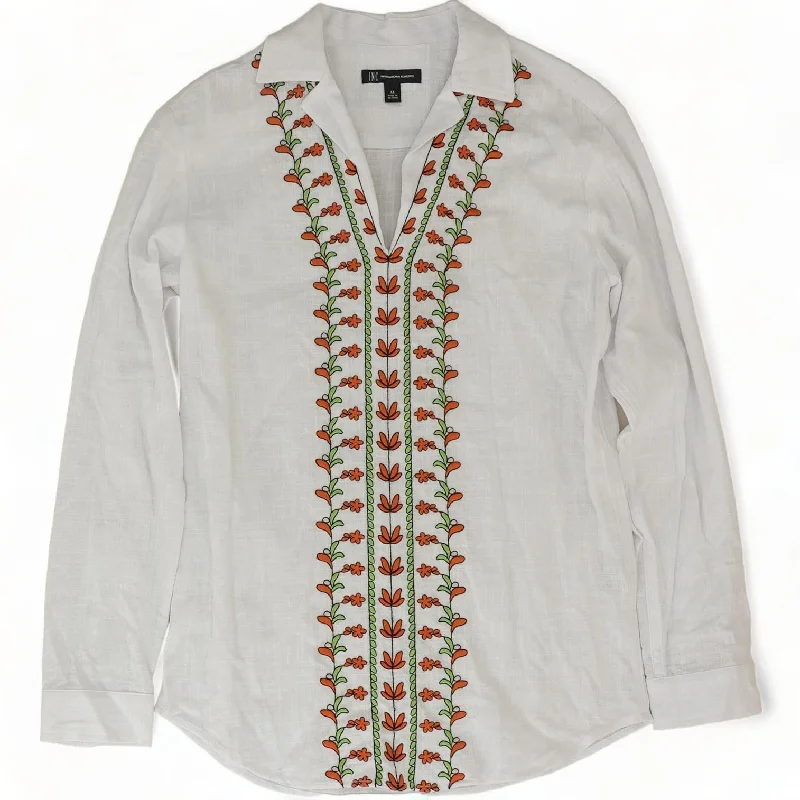 White Embroidered Detail Long Sleeve Blouse Romantic Lace Blouse