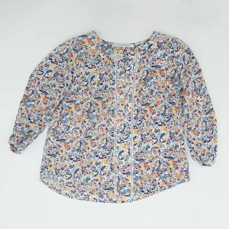 White Paisley 3/4 Sleeve Blouse Polished Work Blouse