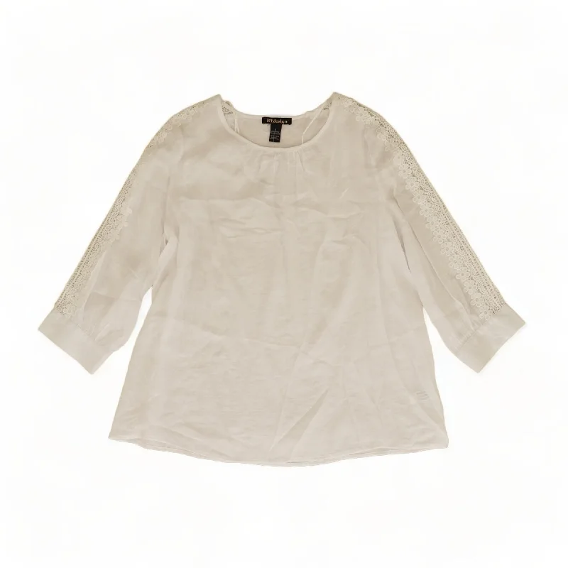 White Solid 3/4 Sleeve Blouse Ruched Sleeve Blouse