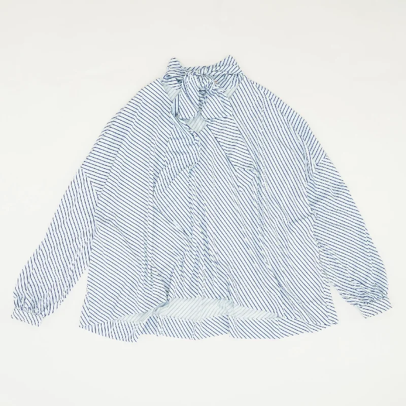 White Striped Long Sleeve Blouse Drape Neck Blouse