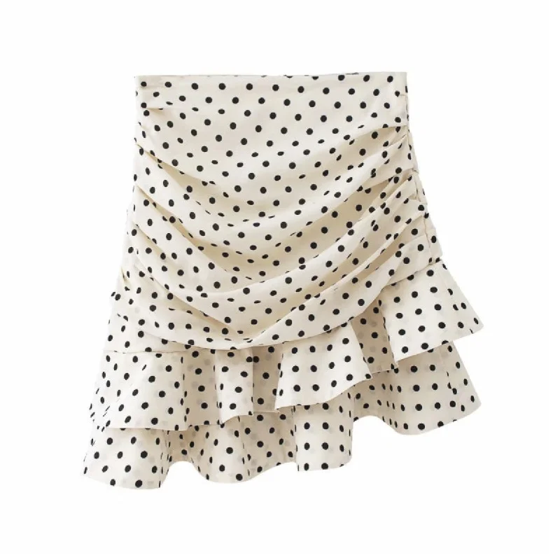 Dot Printed Asymmetrical Skirt mini skirt trendy