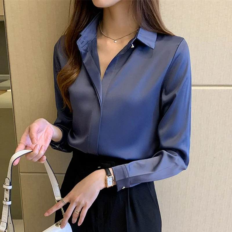 Women's Blouse Fashion Designer Office Satin Long-Sleeve Tops Bell Sleeve Blouse