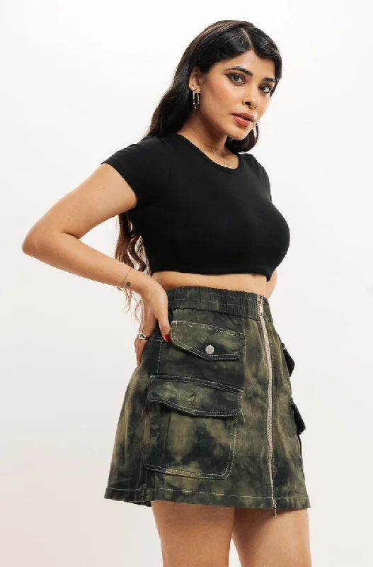 Short Denim Pocket Skirt leather skirt refined